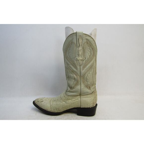 Rodeo Bravo Mens Size 8.5 D / 27.5 MEX Cream Leather Caiman Cowboy Western Boots - Picture 2 of 11